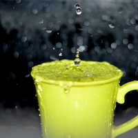 Raindrops falling in a cup