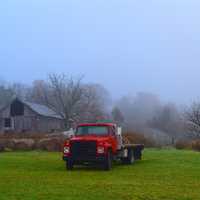 Truck with Silo and Fog and Farm