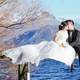 bride-and-groom-kissing-by-the-lake