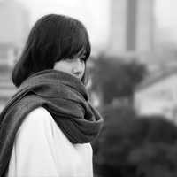 cute-asian-girl-in-white-shirt-and-black-scarf-black-and-white
