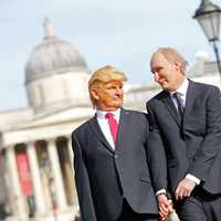 Presidents Vladimir Putin and Donald Trump arrived in London on horseback for Paddy Power, London, UK, 13th March 2017