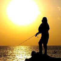 person-fishing-on-the-shore-at-sunset