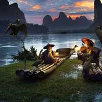 two-old-fisherman-on-fishing-rafts