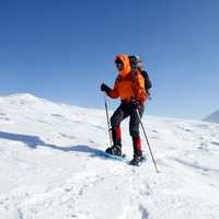 Winter hiking in snowshoes.