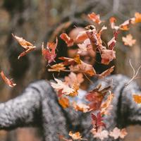 Woman throwing a bunch of leaves