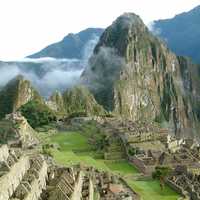 Mountainside and structures of Machu Picchu, Peru