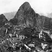 View of the city of Machu Picchu in 1912 in Peru