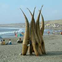 Fisherman Reed boats in Huanchaco, Peru