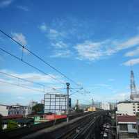 Cityscape of buildings and Marcos Bridge in Quezon City, Philippines