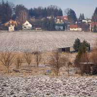 Houses and farms in the distance in the polish countryside