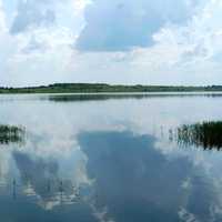 landscape across the lake in Tarnobrzeg, Poland.
