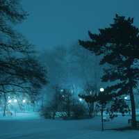 Blue colored Snowy Night in Warsaw