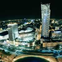 Panorama of Warsaw lighted up at night