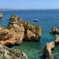 Landscape of the shoreline and rocks and water in Portugal