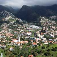 Mountain landscape and cityscape in Madeira, Portugal