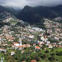 Mountain landscape and cityscape in Madeira, Portugal