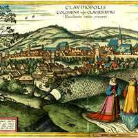 Drawing of Cluj in 1617 in Romania
