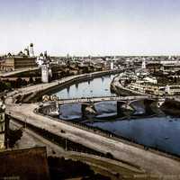 Moskva riverside in the 19th century in Moscow, Russia
