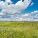 Landscape of the fields under the sky with clouds in Russia