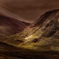 Hilly and Mountain Landscape in Glencoe, Scotland