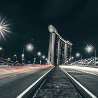 Night Time Cityscape and streets and lights in Singapore