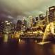 Singapore skyline and fountain at night