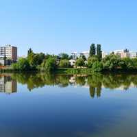 Town skyline and lake landscape in Slovakia