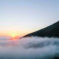 Sunrise above the clouds on the Mountain in Cape Town, South Africa