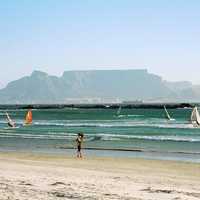 Table Mountain and Cape Town seen from the beach, South Africa