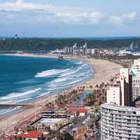 Seashore and landscape with buildings and beach in Durban, South Africa