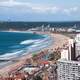 Seashore and landscape with buildings and beach in Durban, South Africa