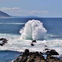 Waves and surf in ocean landscape in South Africa