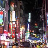 Lane in Shinbudong by night in Cheonan, South Korea