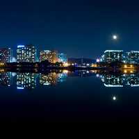 Nighttime Skyline over the water of Seoul, South Korea