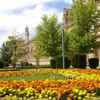 Gardens of Plaza de San Marcos in Leon, Spain