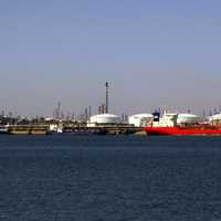 Port of Huelva with a ship in Spain