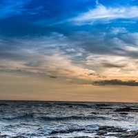 Sunset over the ocean in seascape in Spain