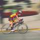 Cyclist going around the track in a race