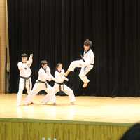 People performing Taekwondo on stage