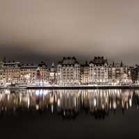 Reflections on the water in Stockholm at night