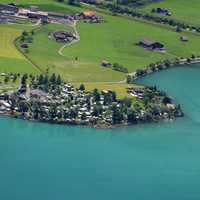 Aerial View of town on the water