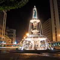 Grand Fountain Lighted at Night in La Chaux De Fonds, Switzerland