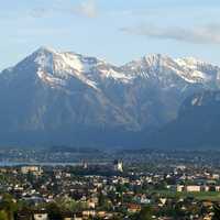 High Mountains Behind the City in Steffisburg, Switzerland