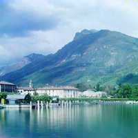 Landscape and lake of Lugano in the early 20th century, Switzerland