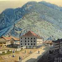 Print of Unterseen in 1819 hills and town