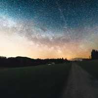 Ratenpass, Oberägeri, Switzerland with starry sky landscape