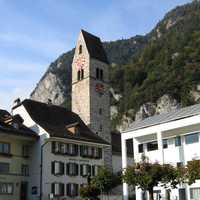 Unterseen town square and village church in Switzerland