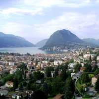View on Lake Lugano and Monte San Salvatore in Switzerland