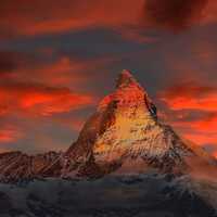 Beautiful Red Sky Matterhorn in Switzerland