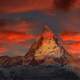 Beautiful Red Sky Matterhorn in Switzerland